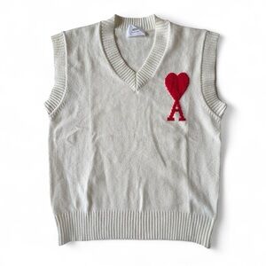 AMI Paris “Ami de Cœur” Vest — Cream White with Red Heart Logo Portugal M
